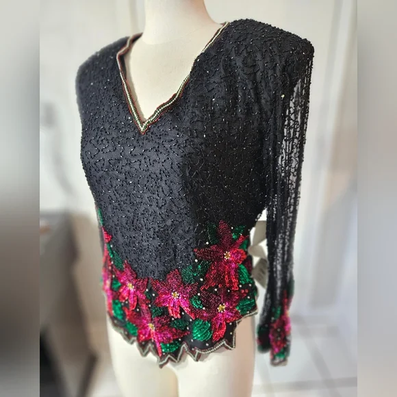 VTG NWT!! 1980s! Laurence Kazar Indian Silk Top PXL - Picture 2 of 6